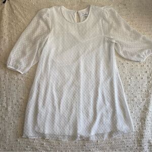 Womens 14 Mini Dress Ivory White Cottage Core Textured Puff Sleeve Prairie Lined